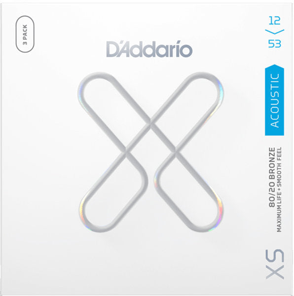 D'Addario XSABR1253 Lot de 3 cordes de guitare XS 80/20 Bronze Light 12-53