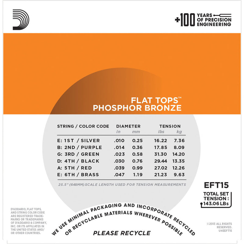 D'Addario EFT15 Top Flat Top Resophonic Guitar Strings - Phosphor Bronze 10-47