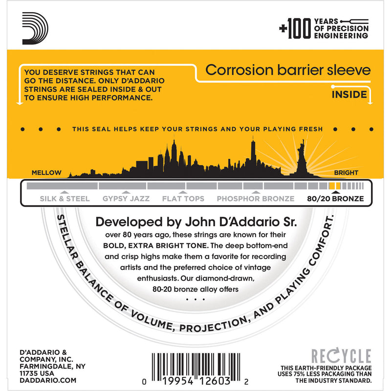 D'Addario EJ14 80/20 BRONZE ACUSTIQUE CORDES DE GUITARE - TOP LIGHT / MAIN-TOO-BOARD 12-56