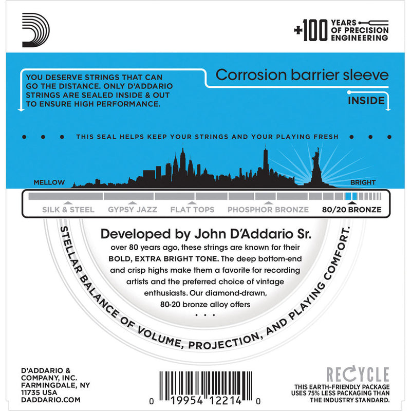 D'Addario EJ36 80/20 Bronze 12-String Acoustic Guitar Strings - Regular Light 10-47