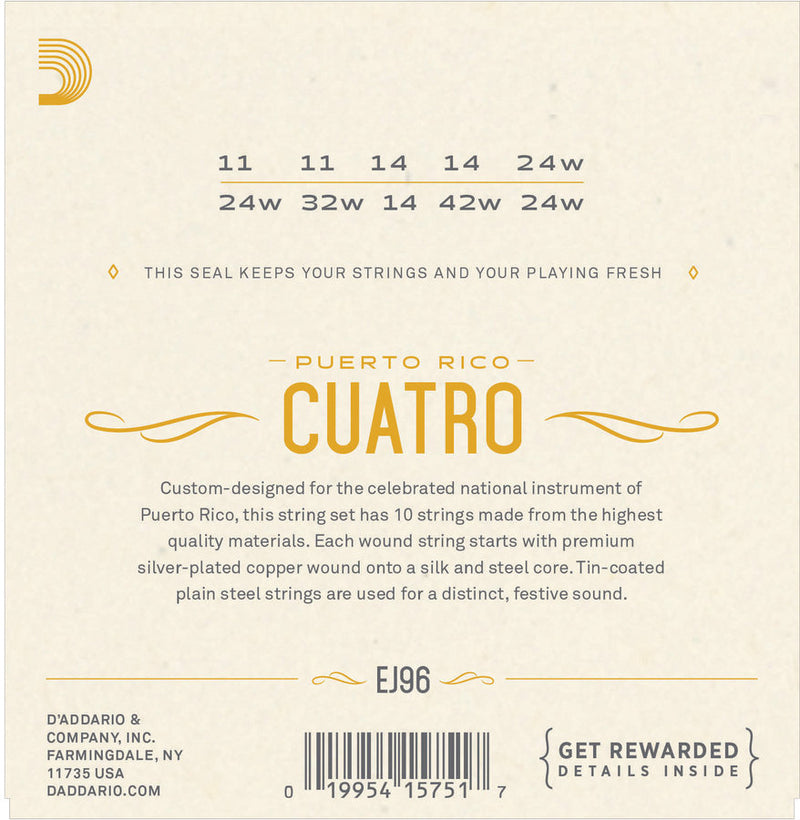 D'Addario EJ96 Cuatro-Puerto Rico Strings