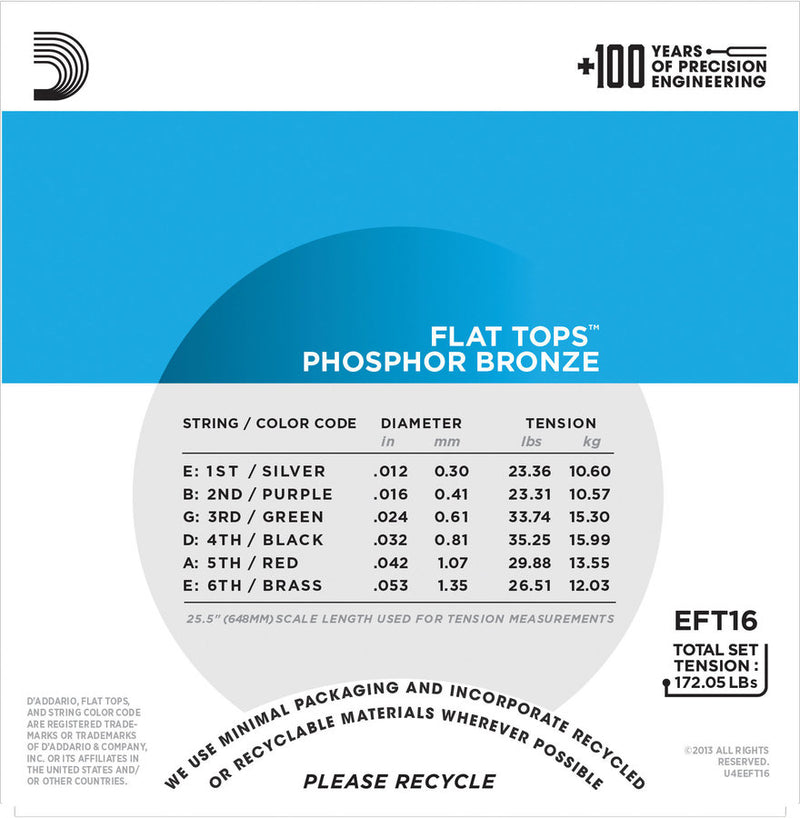 D'Addario EFT16 Tops plats Cortes de guitare acoustiques - Light 12-53