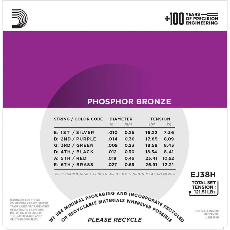 D'Addario EJ38H Phosphor Bronze Acoustic Guitar Strings High Strung10-27