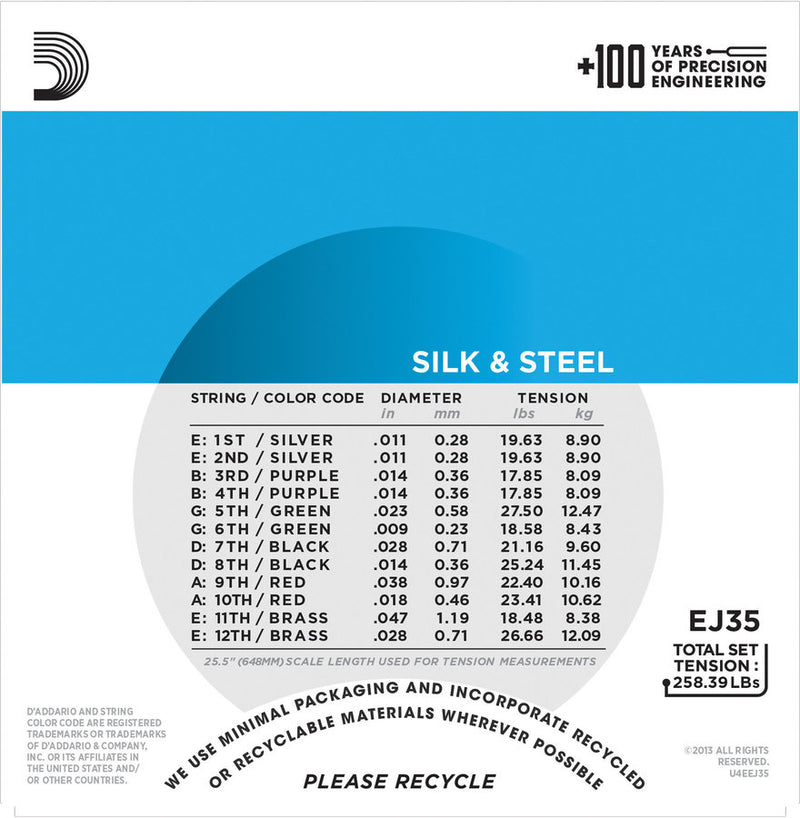 D'Addario EJ35 Silk and Steel 12-String Acoustic Guitar Strings Light 11-47