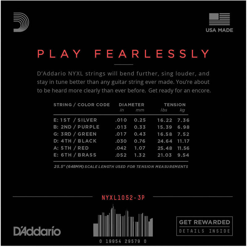 D'Addario NYXL1052-3P Electric Guitar Strings - 3 Pack