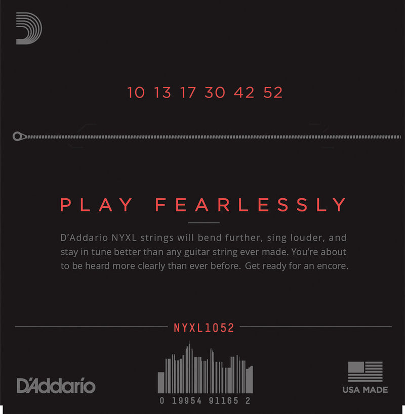 D'Addario NYXL1052 Cordes de guitare électrique enroulées en nickel – 10-52 dessus léger/bas lourd