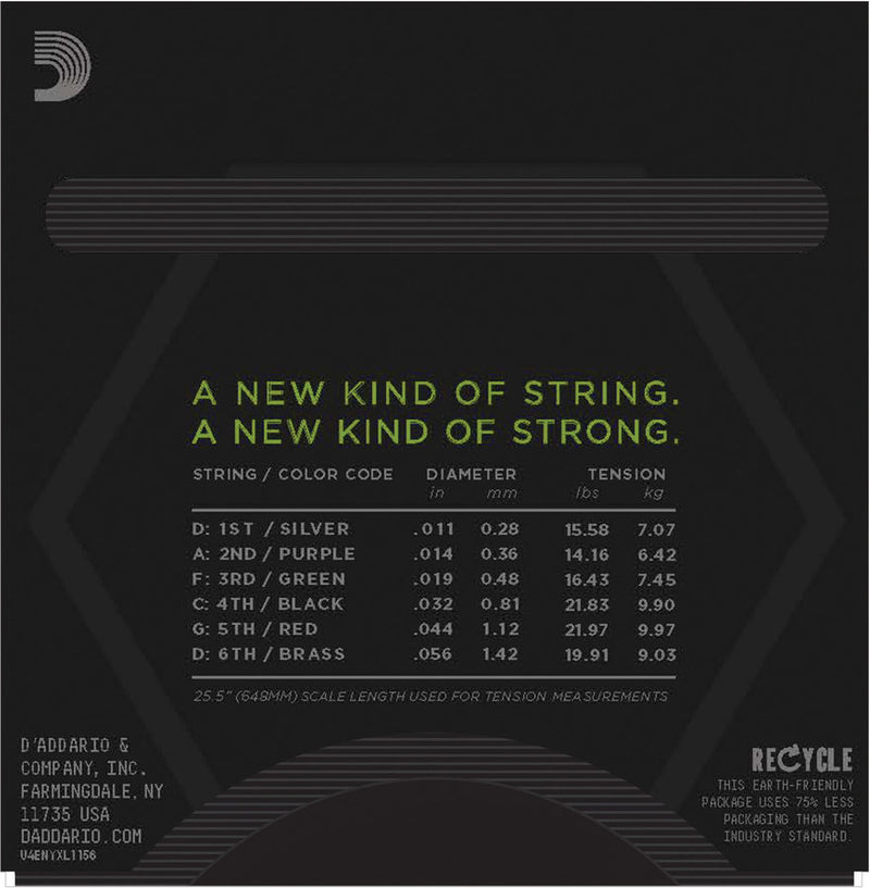D'Addario NYXL1156 Cordes électriques enroulées en nickel – Dessus moyen/Bas extra lourd 11-56