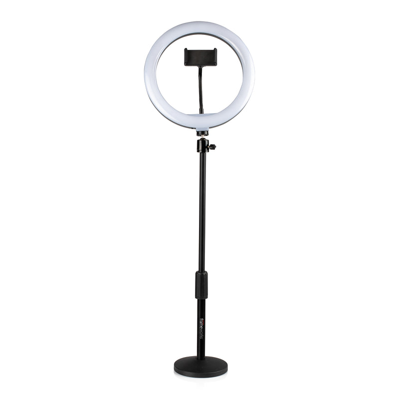 Gator Frameworks GFW-RINGLIGHTDSKTP Support de bureau rond avec anneau lumineux et support de téléphone