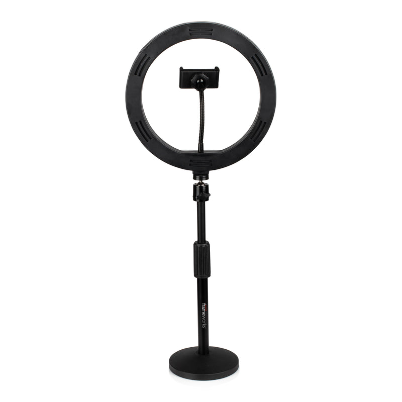 Gator Frameworks GFW-RINGLIGHTDSKTP Support de bureau rond avec anneau lumineux et support de téléphone