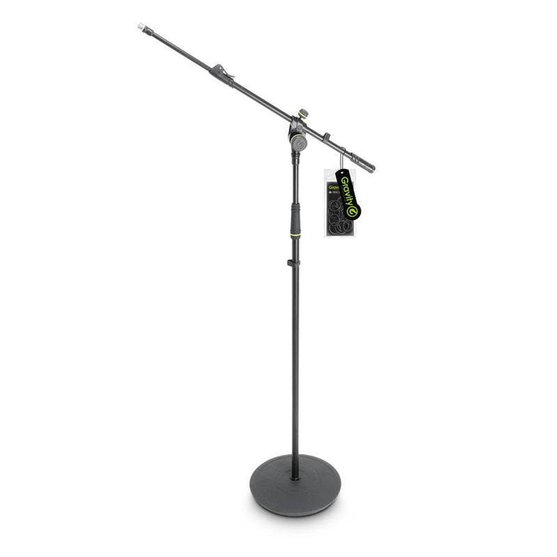Gravity GR-GMS2322B Pied de microphone avec base ronde et flèche télescopique à réglage en 2 points longue