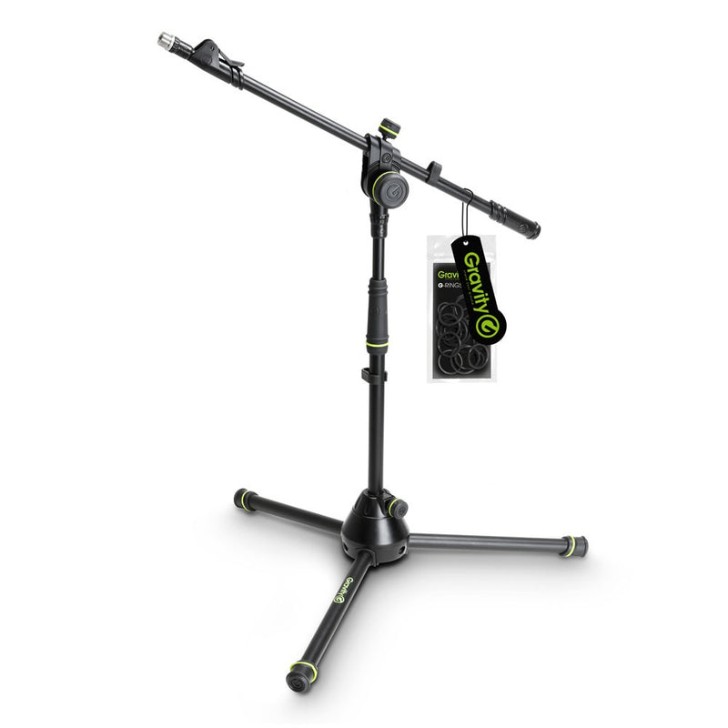 Gravity GR-GMS4222B Pied de microphone court avec base de trépied pliable et perche télescopique à réglage en 2 points