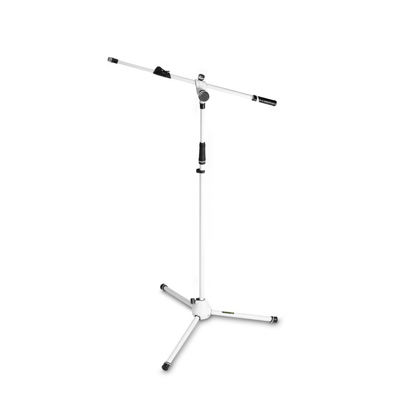 Gravity GR-GMS4322W Pied de microphone avec base de trépied pliable et perche télescopique à réglage en 2 points - Blanc