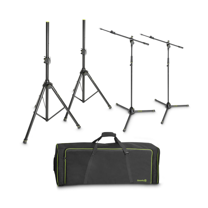 Gravity GR-GSSMSSET1 Lot de 2 enceintes et 2 pieds de microphone dans un sac de transport