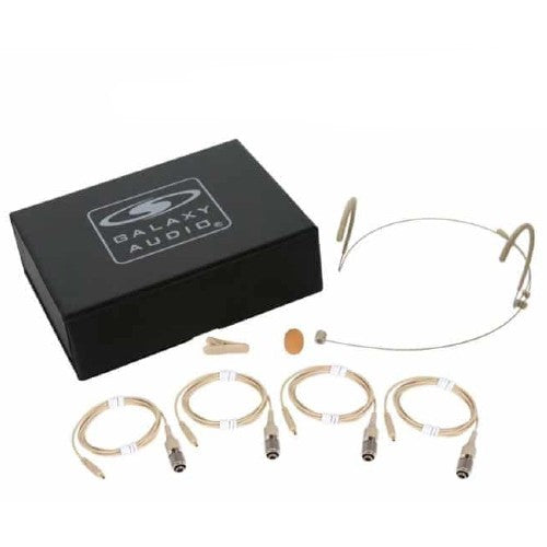 Galaxy Audio HSM8-UBG-4ATCH Microphone casque unidirectionnel double oreille beige avec 4 câbles pour modèles Audio-Technica Gen 2