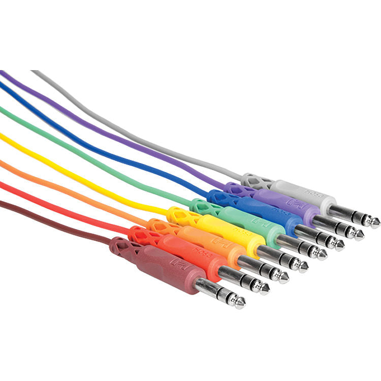Hosa CSS-830 Patchbay stéréo 1/4" téléphone mâle vers 1/4" téléphone mâle câble TRS - 1' (lot de 8)