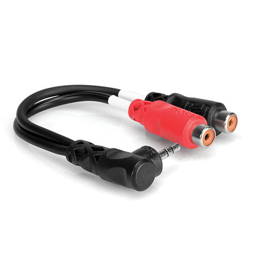 Hosa YRA-167 Stereo 3.5mm Mini Male Angled to 2 RCA Female Y-Cable - 6"