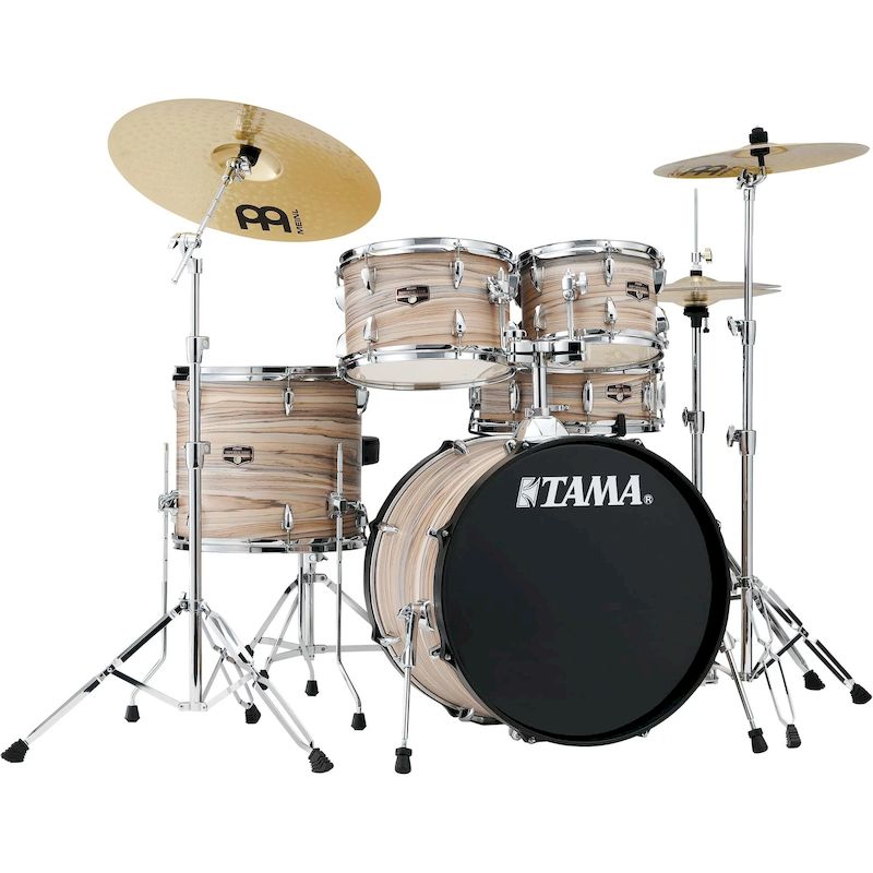 Tama IE50CNZW Imperialstar IE50C 5-piece Complete Drum Set with Snare Drum and Meinl Cymbals - Natural Zebrawood Wrap
