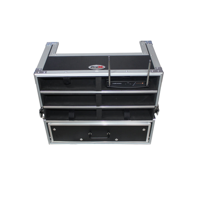 Étui pour microphone sans fil ProX XS-6WM3DR pour 6 unités + rangement portable avec tiroir