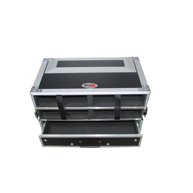 ProX XS-4WM2DR Wireless Microphone Case for 4 Units & Handheld Storage Plus 1 (2U) Drawer