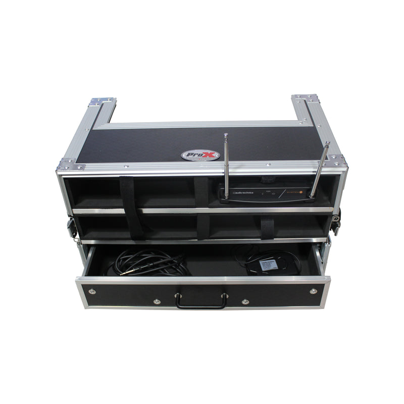 ProX XS-4WM2DR Wireless Microphone Case for 4 Units & Handheld Storage Plus 1 (2U) Drawer