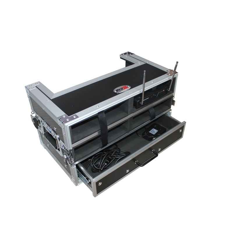 ProX XS-4WM2DR Wireless Microphone Case for 4 Units & Handheld Storage Plus 1 (2U) Drawer