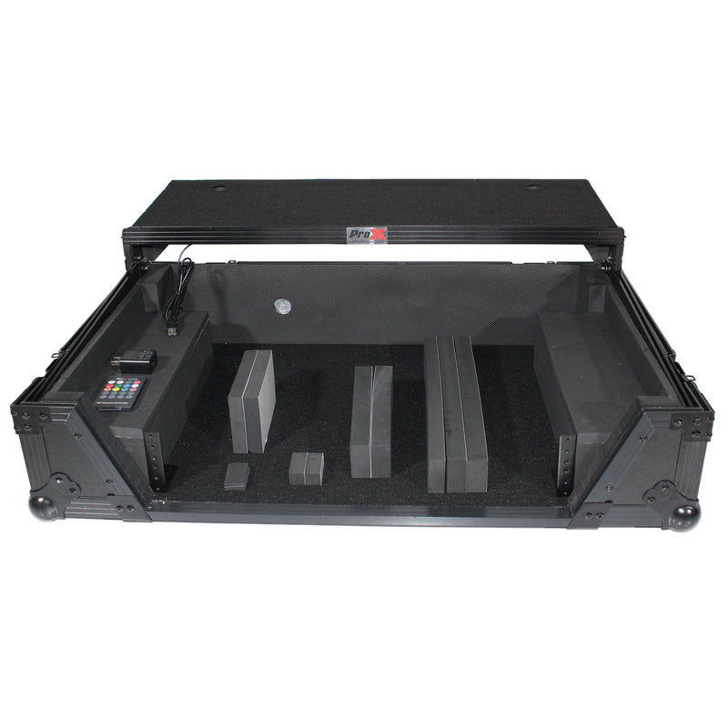 ProX XS-REV71K2UWLTBLLED Flight Case for Pioneer DDJ-REV7 & DDJ-1000/SRT with 2U Rackspace/Laptop Shelf/Wheels - Black Finish