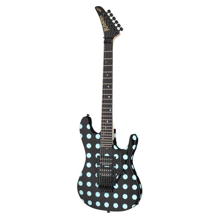 Kramer KNSBBPBF Nightswan Guitare électrique avec Seymour Duncan Humbuckers - Noir/Bleu à pois