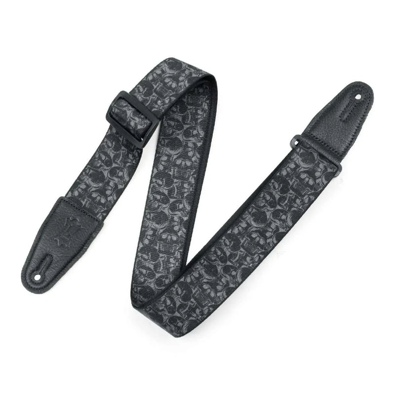 Levy's MPD2-111 Polyester Guitar Strap - 2" (Black & Grey Skulls Motif)