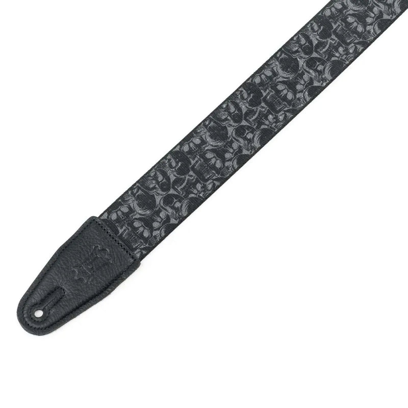 Levy's MPD2-111 Polyester Guitar Strap - 2" (Black & Grey Skulls Motif)