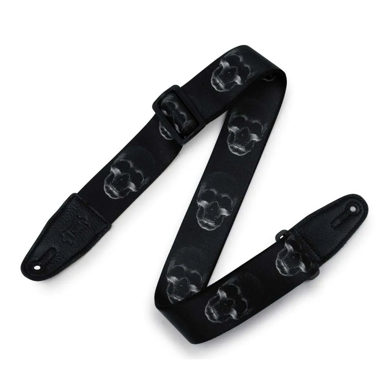 Levy's MPD2-112 Polyester Guitar Strap - 2" (Black & White Scanned Skull Motif)