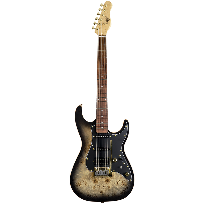 Michael Kelly MK60CBUPRH Custom Collection 60 Burl Ultra H/S/S Gold Hardware Pau Ferro Guitare électrique à touche - Black Burl Burst