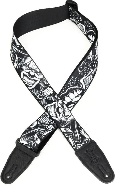 Levy's MP2TAT Poly Tattoo Guitar Strap - 2" (Black/White Clowns)