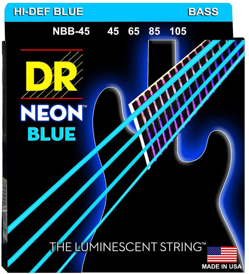 DR Handmade Strings NBB-45 Neon Blue Coated Electric Bass Strings - Medium (45-105)
