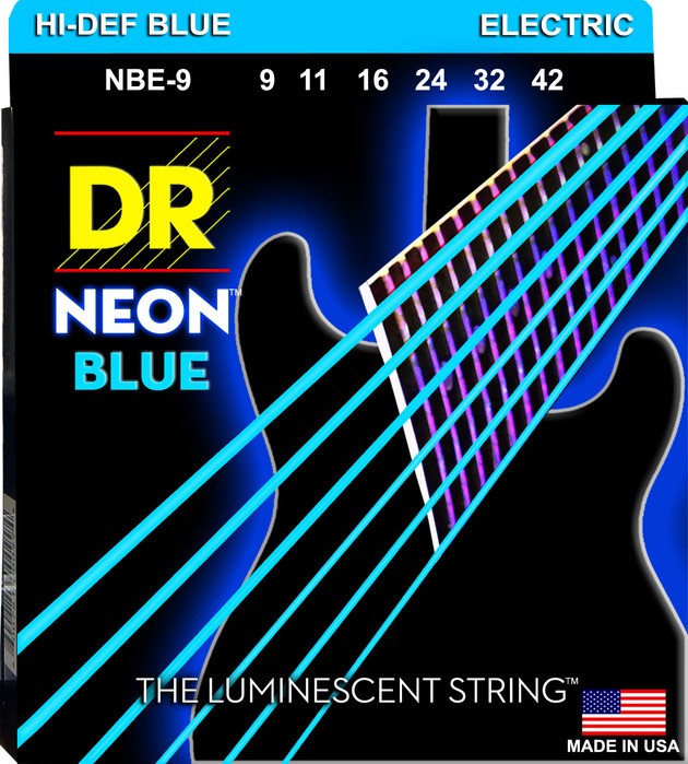 DR Handmade Strings NBE-9 Cordes de guitare électrique avec revêtement bleu fluo – Légères (9-42)