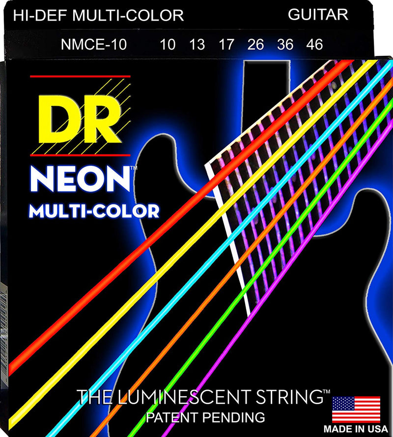 DR Handmade Strings NMCE-10 Cordes de guitare électrique à revêtement multicolore néon – Medium (10-46)
