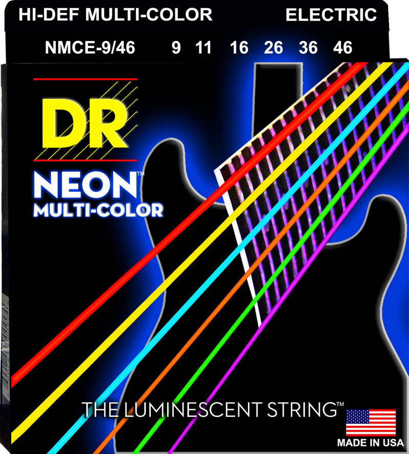 DR Handmade Strings NMCE-9/46 Neon Multi-color Coated Electric Guitar Strings - Light-Heavy (9-46)