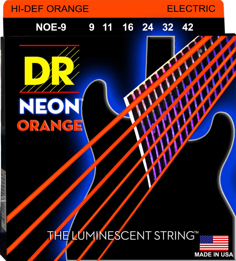 DR Handmade Strings NOE-9 Neon Orange Coated Electric Guitar Strings - Light (9-42)
