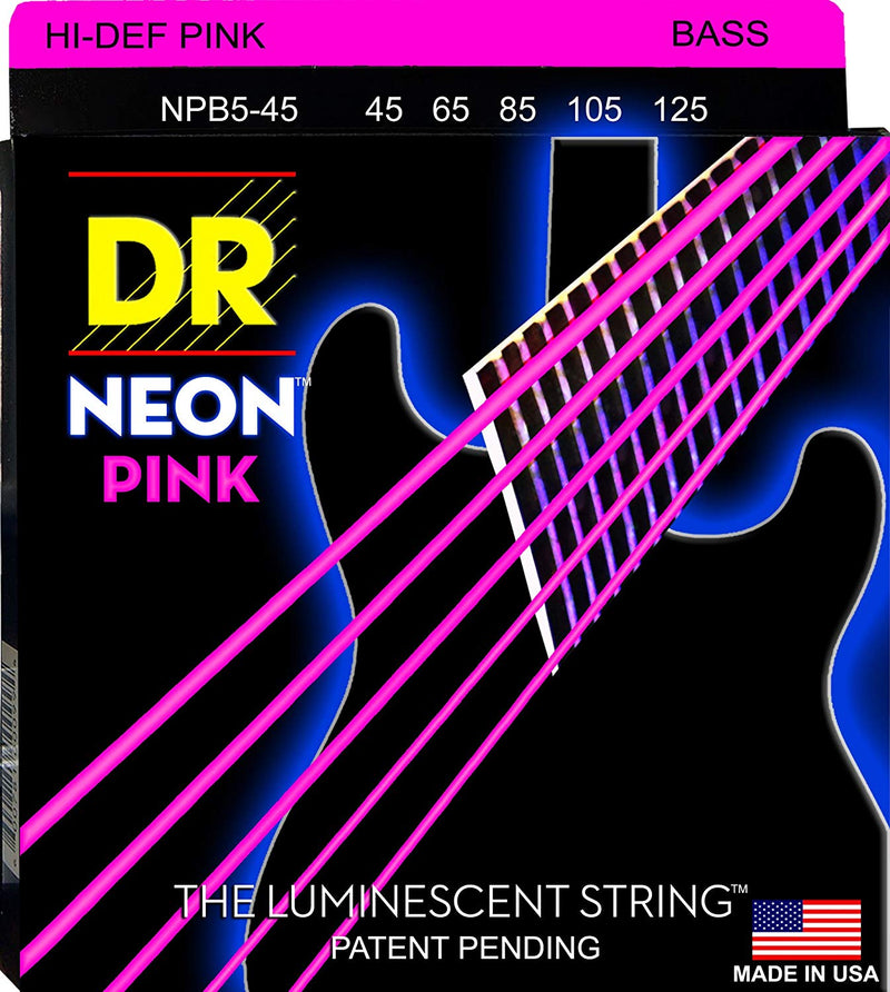 DR Handmade Strings NPB5-45 Neon Pink Coated 5-String Bass Strings - Medium (45-125)