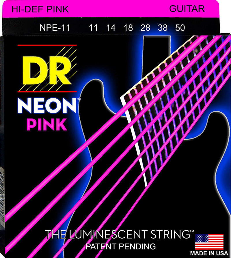 DR Handmade Strings NPE-11 Cordes de guitare électrique avec revêtement rose fluo – Lourdes (11-50)