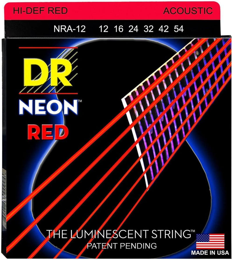 DR Handmade Strings NRA-12 Cordes de guitare acoustique avec revêtement rouge fluo – Légères (12-54)