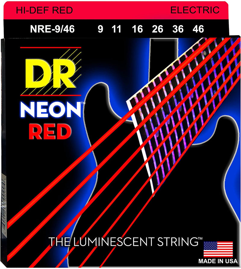 DR Handmade Strings NRE-9/46 Neon Red Electric Guitar Strings - Light-Heavy (9-46)