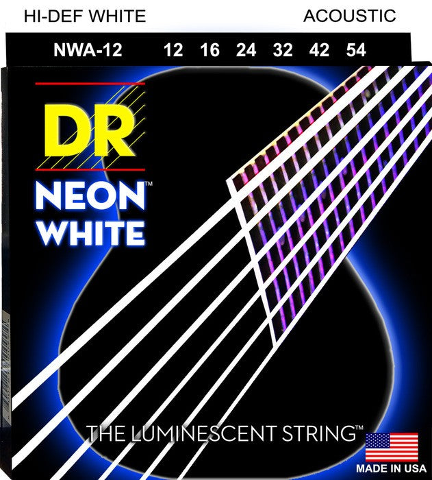 DR Handmade Strings NWA-12 Neon White Coated Acoustic Guitar Strings - Light (12-54)