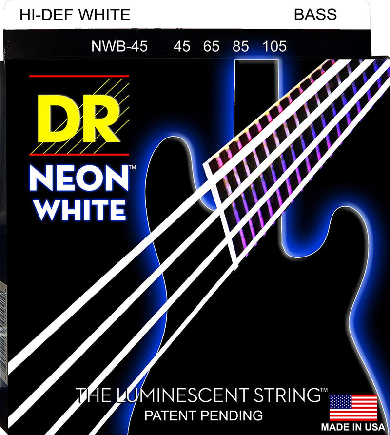 DR Handmade Strings NWB-45 Neon White K3 Coated Bass Strings - Medium (45-105)
