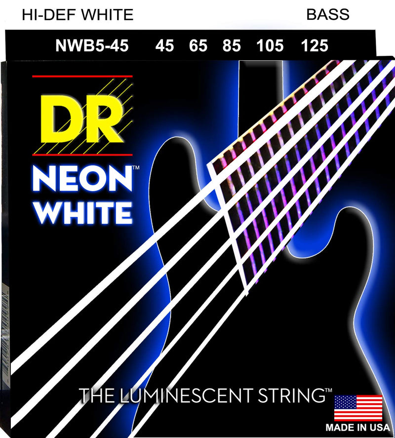DR Handmade Strings NWB5-45 Neon White K3 Coated 5-String Bass Strings - Medium (45-125)