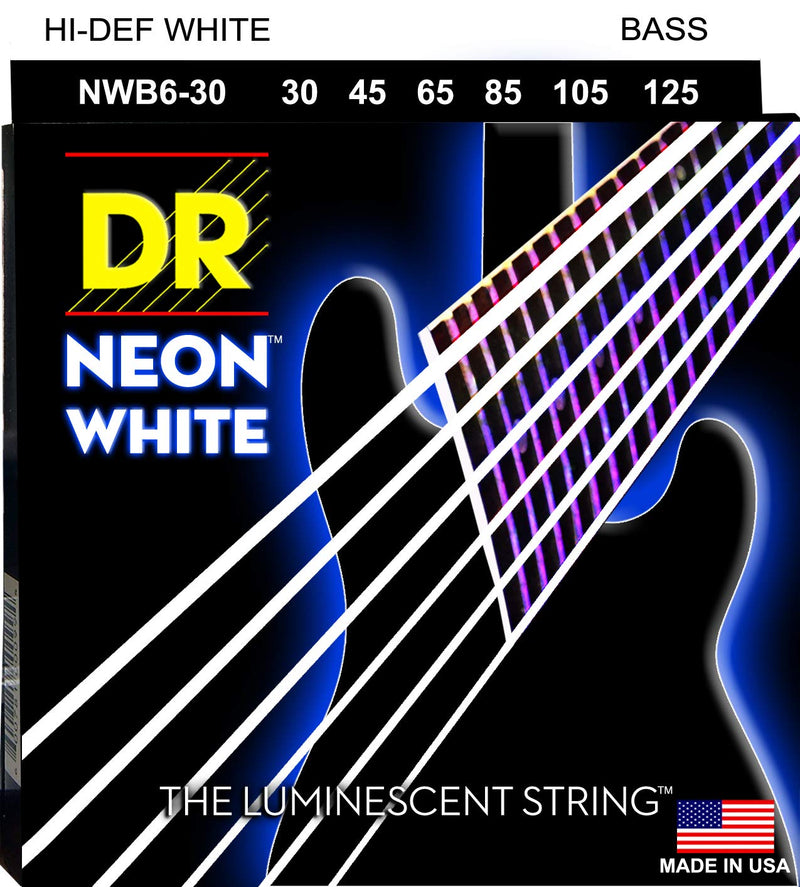 DR Handmade Strings NWB6-30 Neon White K3 Coated 6-String Bass Strings - Medium (30-125)