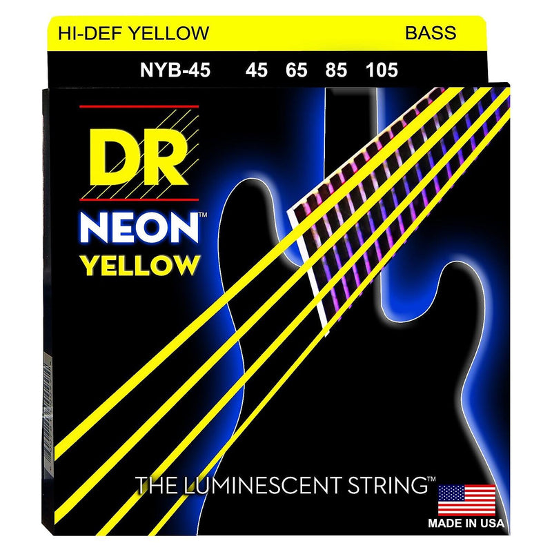 DR Handmade Strings NYB-45 Neon Yellow Coated Bass Strings - Medium (45-105)