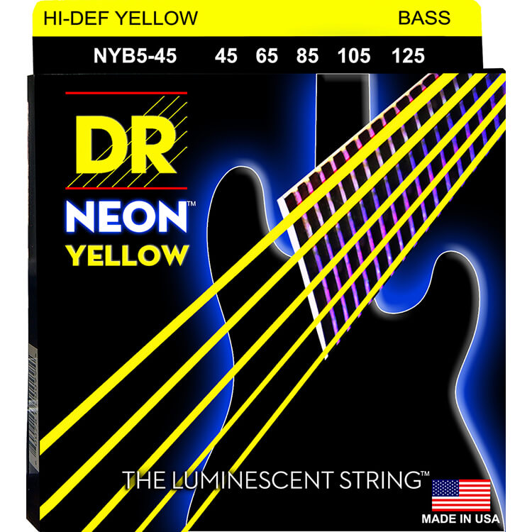 DR Handmade Strings NYB5-45 Neon Yellow Coated 5-String Bass Strings - Medium (45-125)