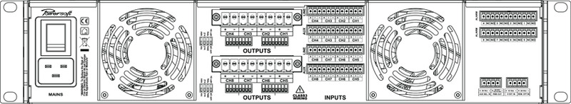 Powersoft OTTOCANALI 8K4 8-Channel Power Amplifier for Lo-Z and Hi-Z transducers - Red One Music