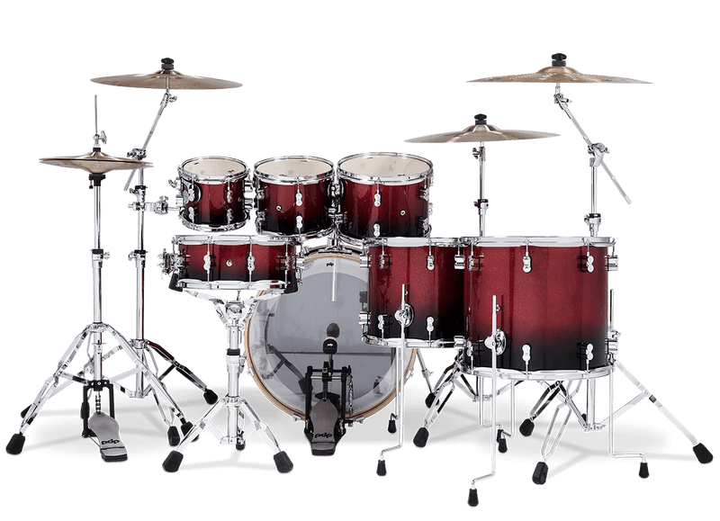PDP PDCM2217RB Concept Maple 7-Piece Shell Pack Lacquer Finish (Red to Black Fade)