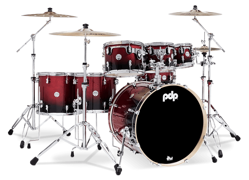 PDP PDCM2217RB Concept Maple 7-Piece Shell Pack Lacquer Finish (Red to Black Fade)